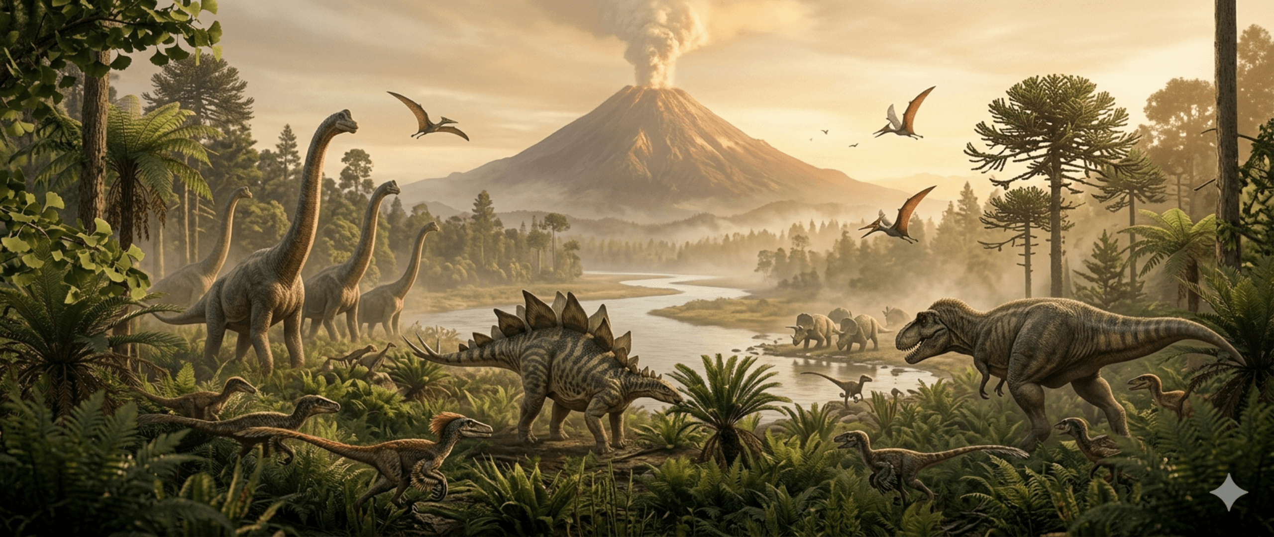 Paisaje jurásico con dinosaurios